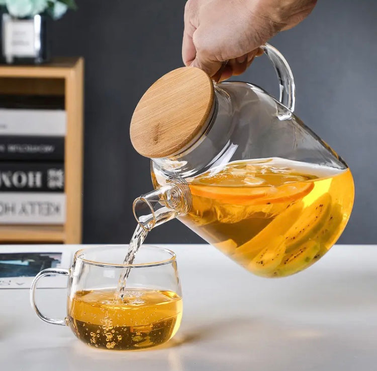 Transparent Glass Teapot With Bamboo Lid, Heat Resistant Large Capacity Teapot, Classic Tea Kettle For Coffee Tea Transparent Glass Teapot With Bamboo Lid, Heat Resistant Large Capacity Teapot, Classic Tea Kettle For Coffee Tea